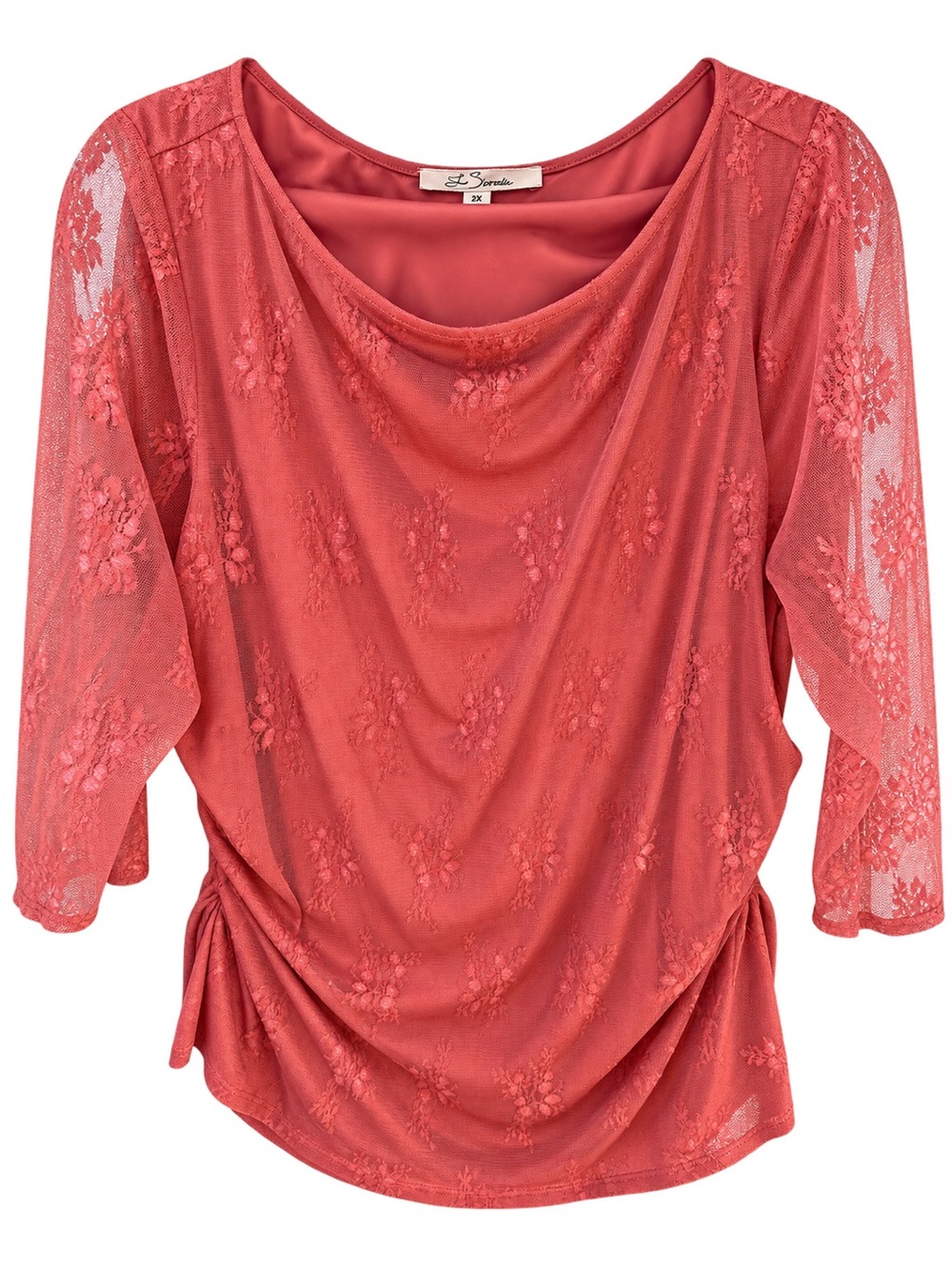 Sandro Coral Lace Drape Blouse